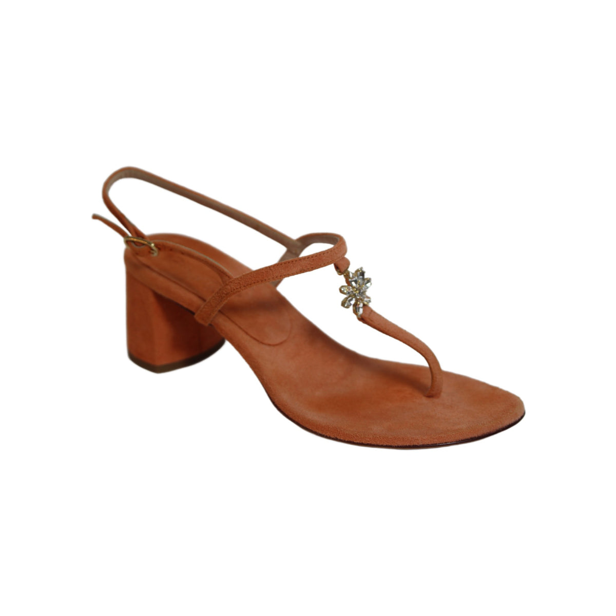 Suede Embellished Block Heel Thong Sandals Flawer