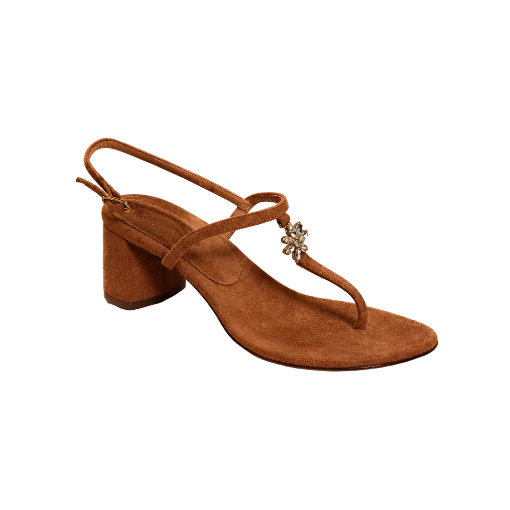 Suede Embellished Block Heel Thong Sandals Flawer