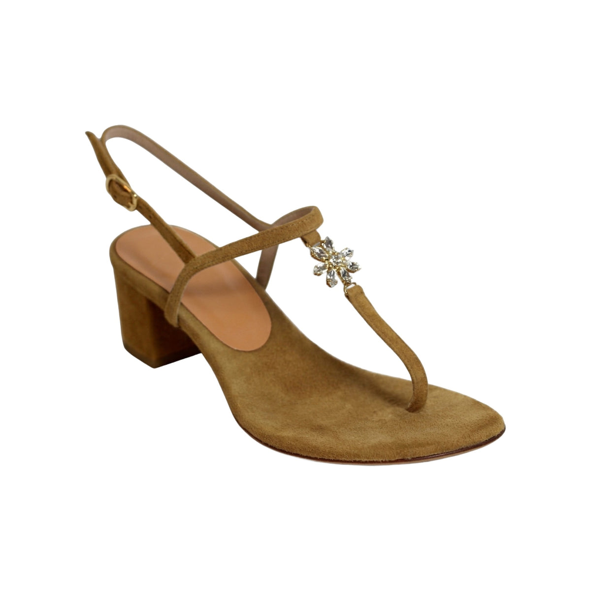 Suede Embellished Block Heel Thong Sandals Flawer